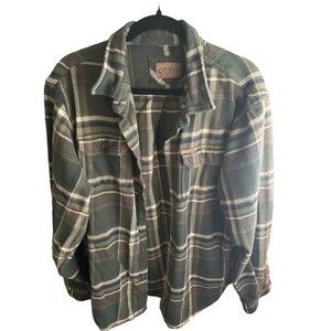 Orvis Men's Size Large Shirt Heavyweight Flannel Plaid Button Up Shacket Pockets